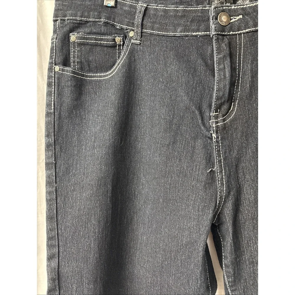 Qias Stitch - Jeans Women's Size 20 Black Denim Straight Leg Embroidery 40x30